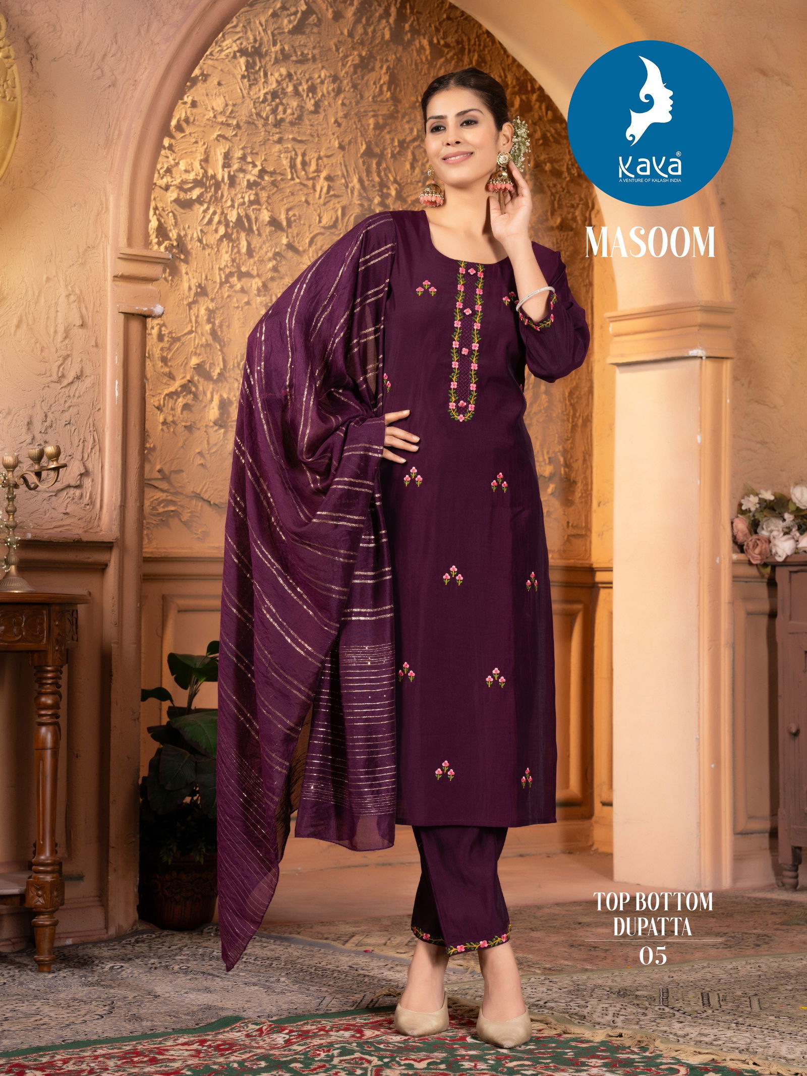Masoom By Kaya Roman Silk Straight Cut Kurti With Bottom Dupatta Wholesale Online